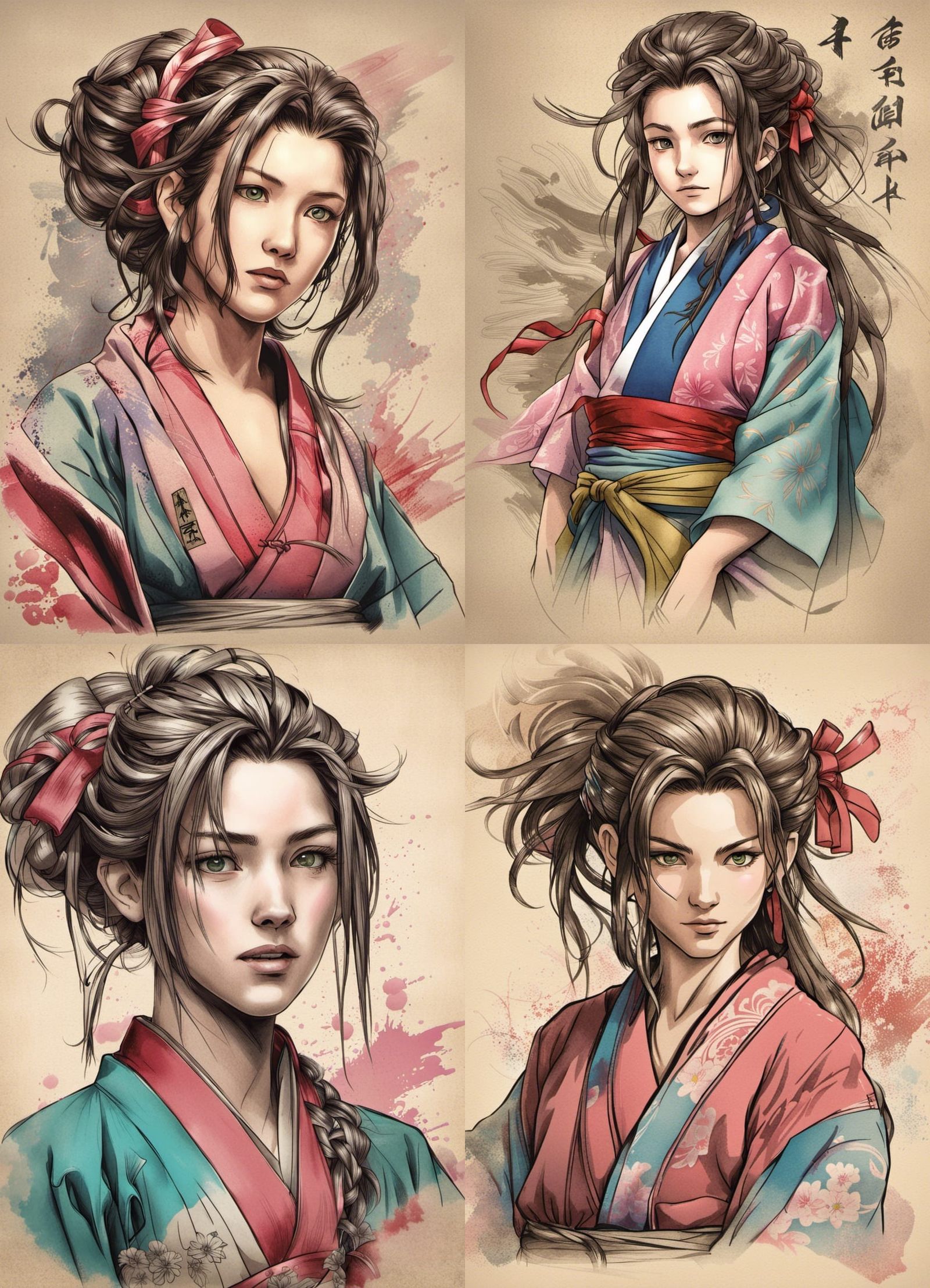 Aerith Gainsborough in Kimono: Ukiyo-e Lithograph