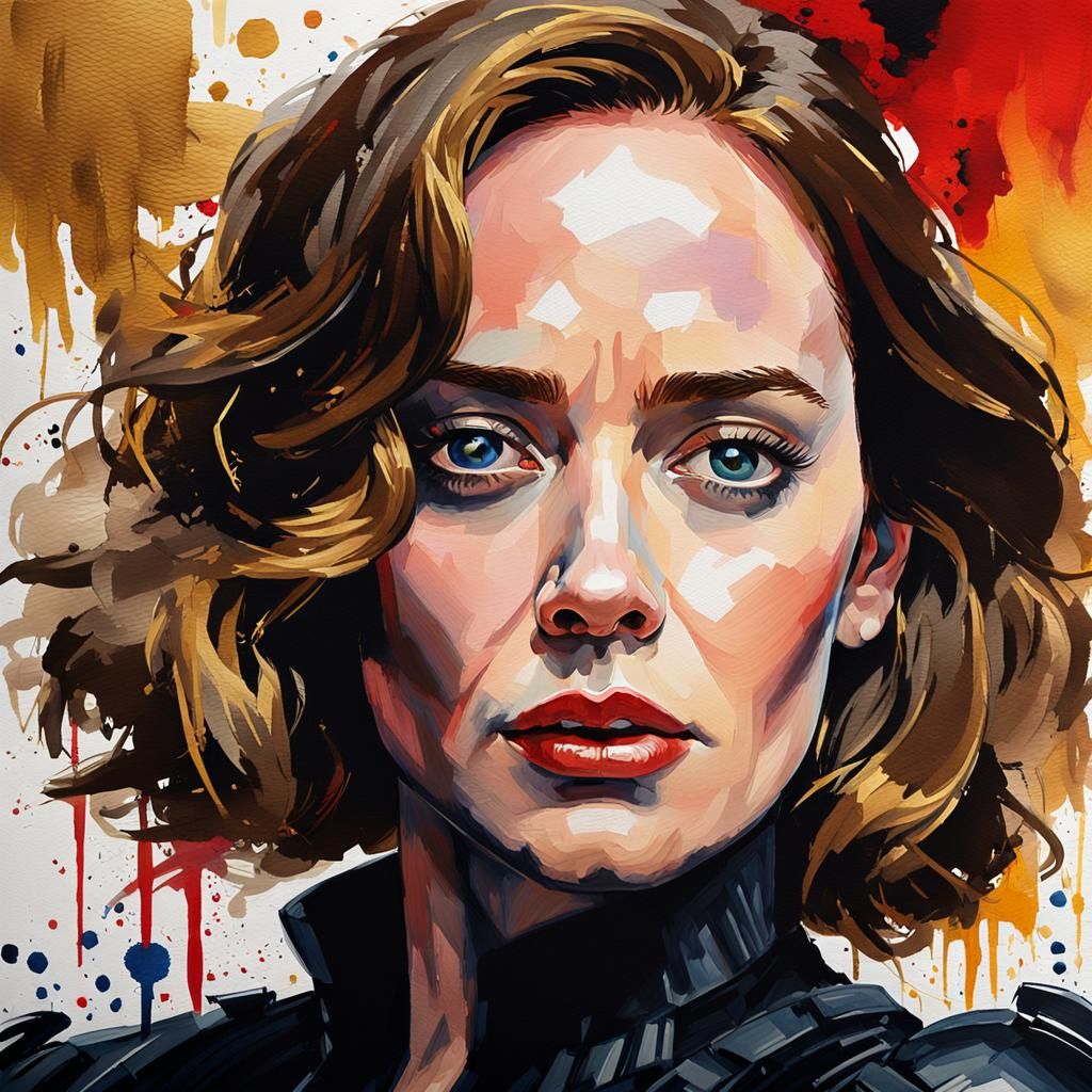 Impressionist Gouache Portrait with Gold Accents