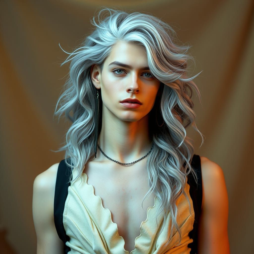 Ethereal Androgynous Model in Fashion Dress