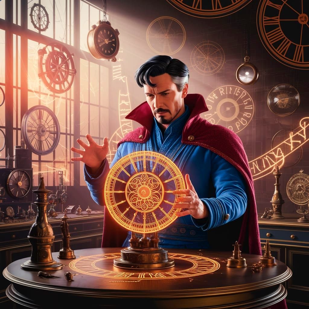 Steampunk Doctor Strange Controls Time in Golden Laboratory