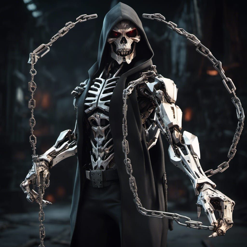 Grim Reaper with Pitbull in Demonic Sci-Fi Scene