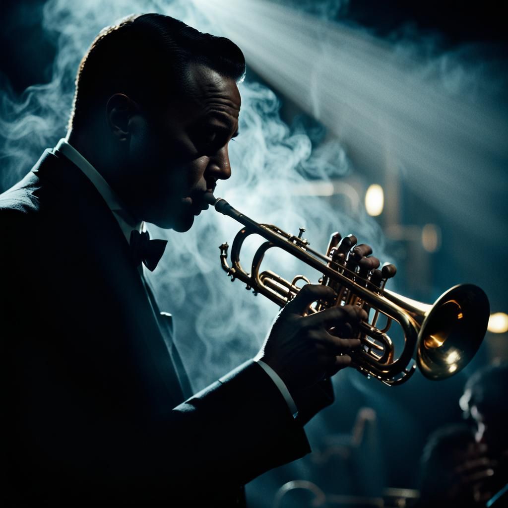 Film Noir Trumpet Player in Smoky Jazz Club
