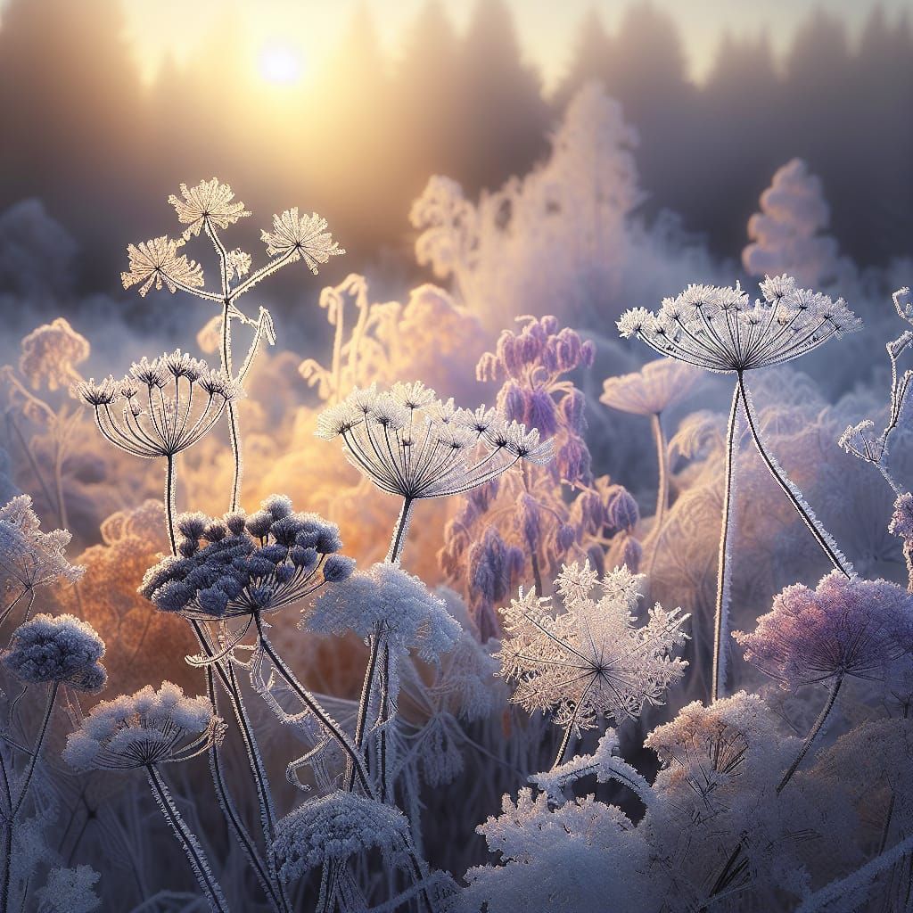 A Winter Wonderland in Pastel Hues with Delicate Frosty Weed...