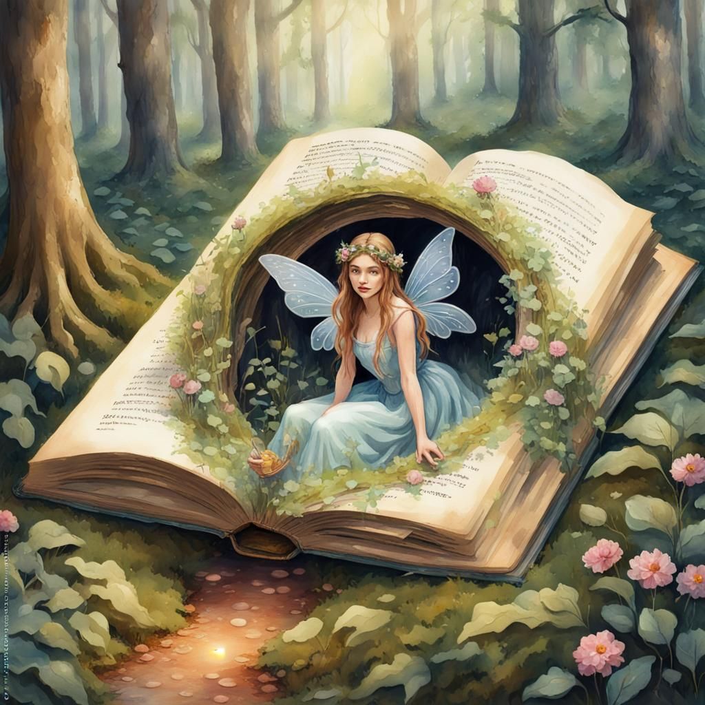 Woodland Fairy Emerges From Storybook Portal