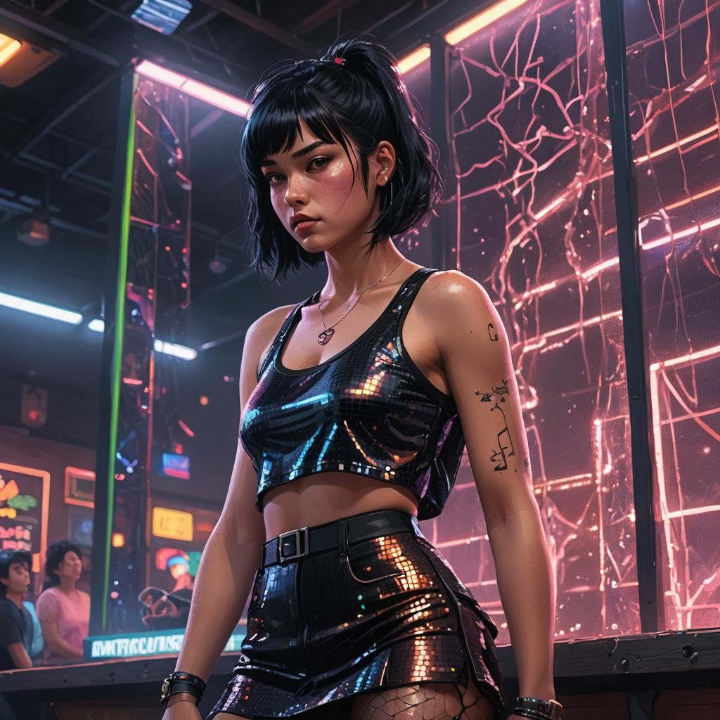 Glamorous Club Performer in Neon Dreamscape