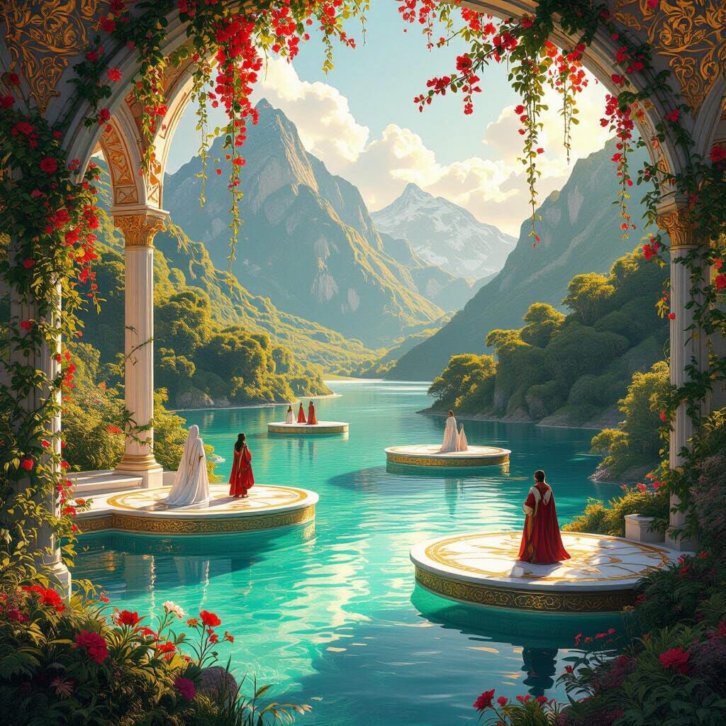 Fantasy Landscape with Turquoise Water and Emerald Mountains