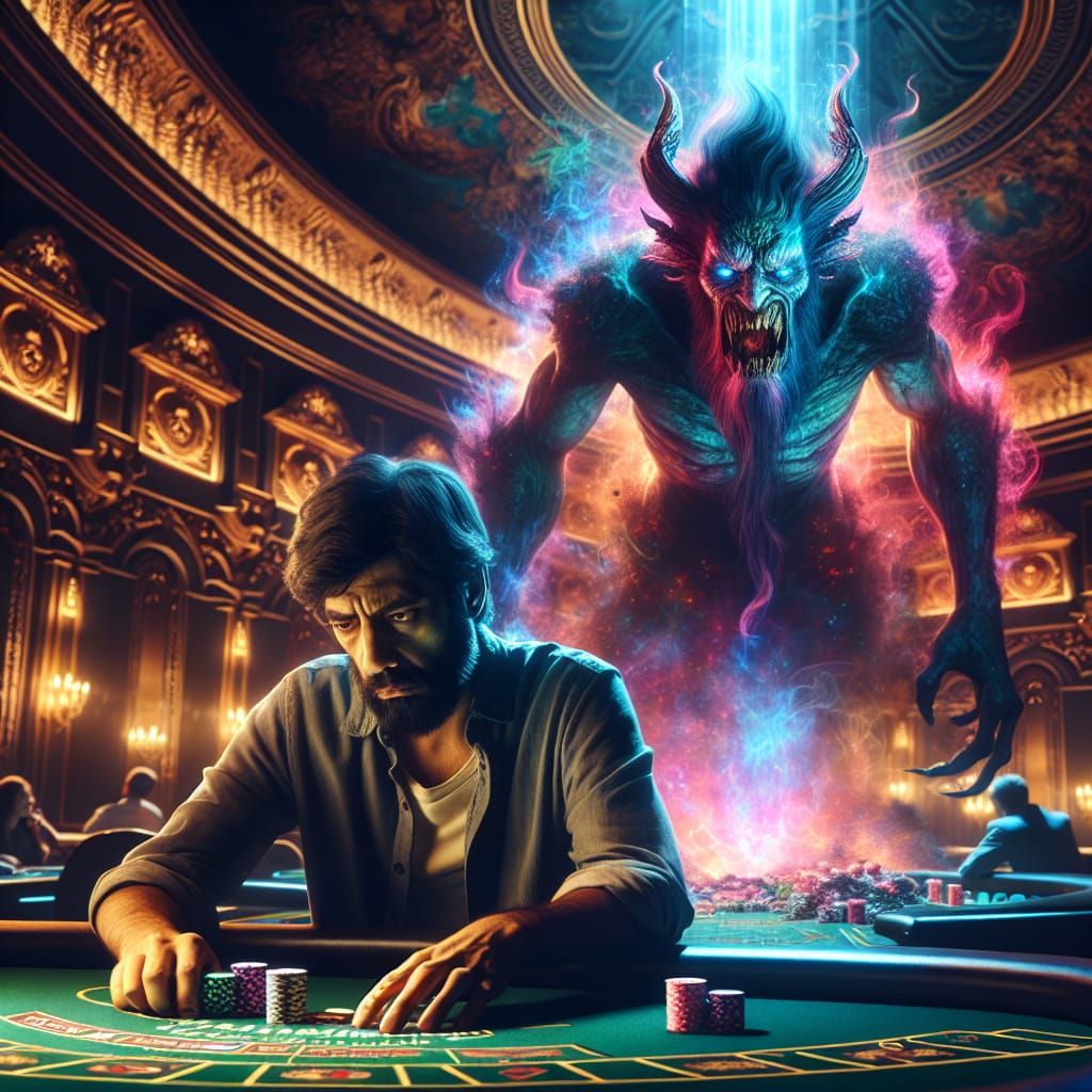 Neon Spirit in Opulent Casino: Digital Matte Painting
