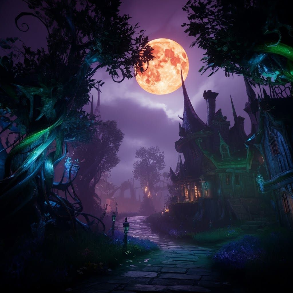 Ethereal Halloween Realm in Fantasy Concept Art Style