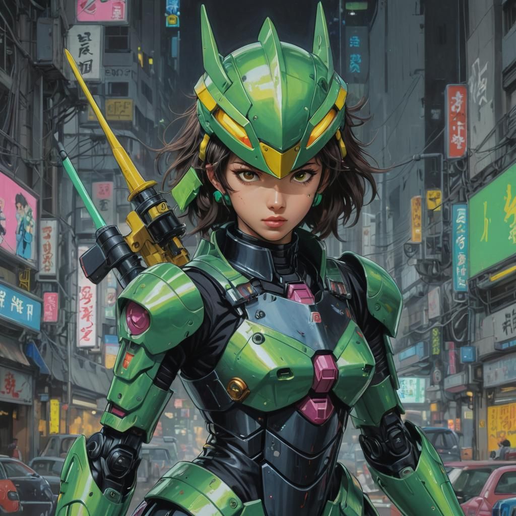 Anime Knight Saber Portrait in 80s Style