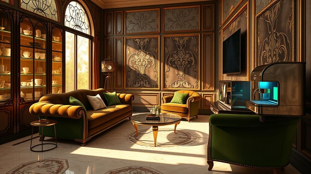 Luxurious Home Coffee Lounge in Art Nouveau Style
