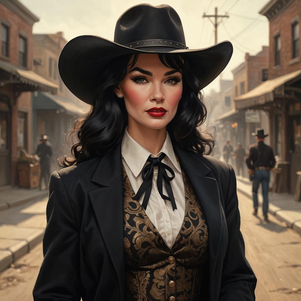 Bettie Page in Cowboy Style Storybook Illustration