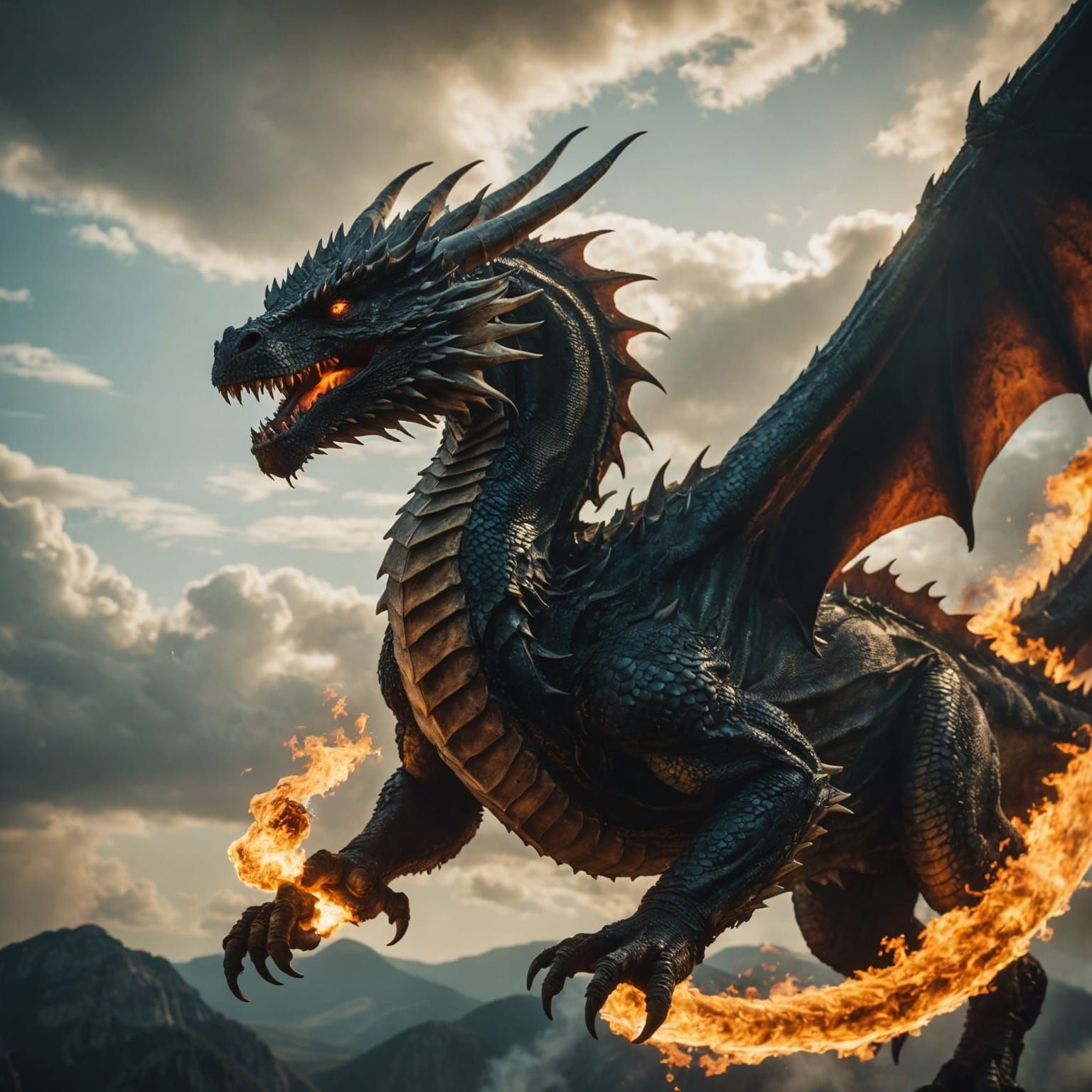 Epic Fire-Breathing Dragon in Flight