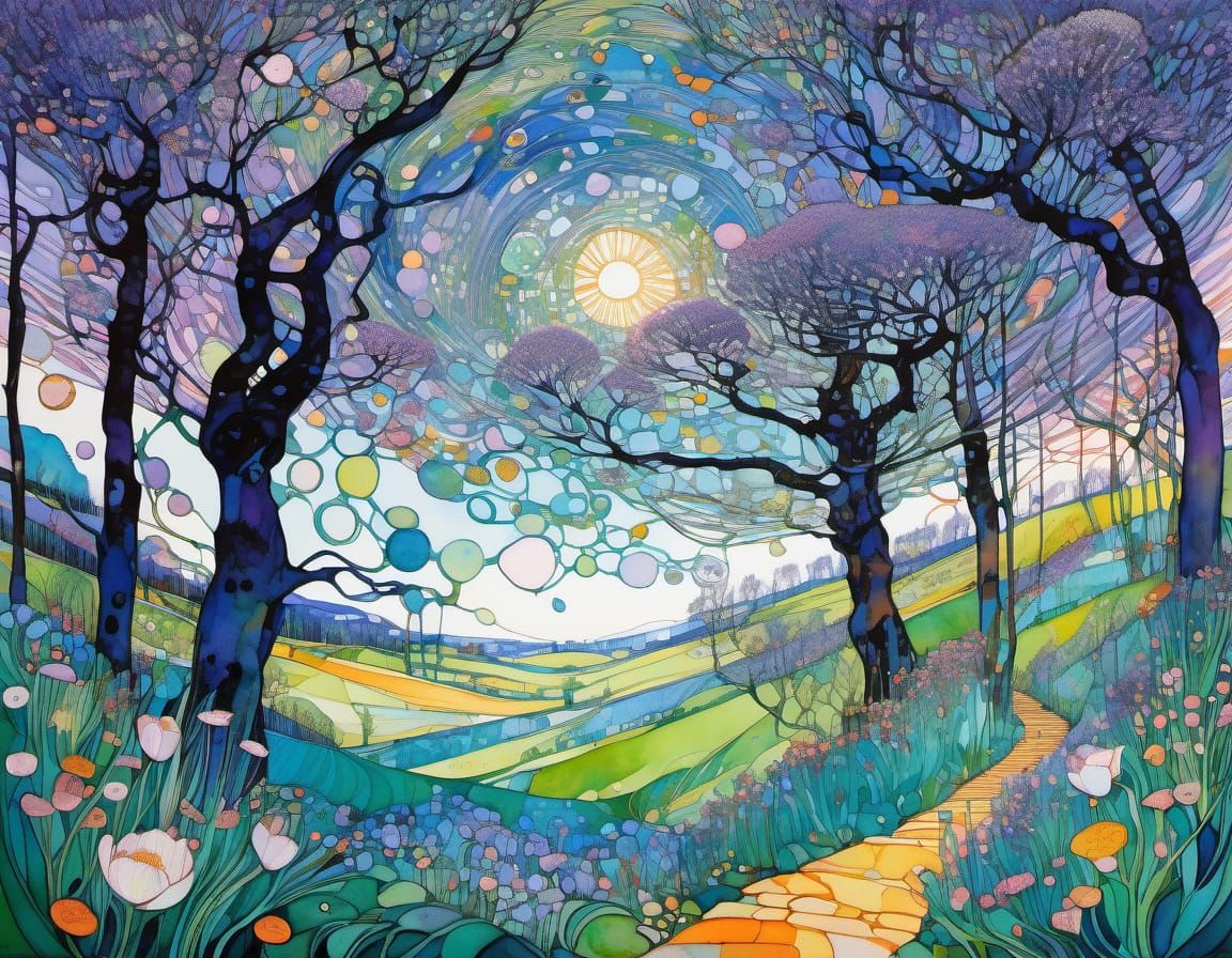 Entangled Spring: Ink and Watercolor Landscape