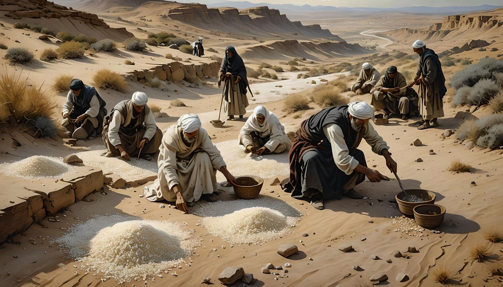 Hyperdetailed Manna Harvest in Ancient Israel