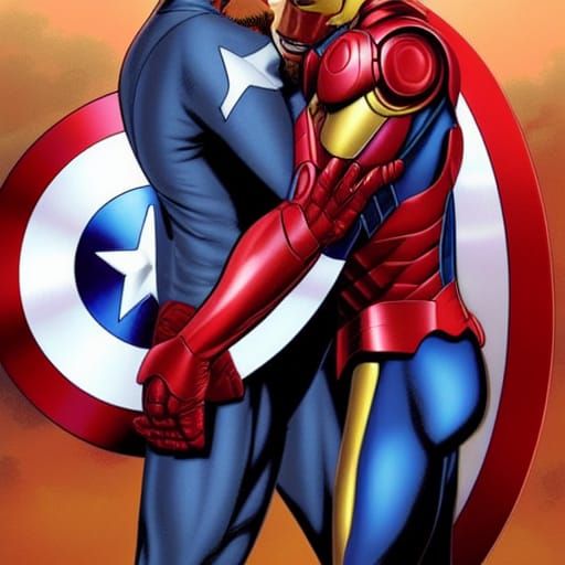 Iron Man and Captain America Share a Kiss