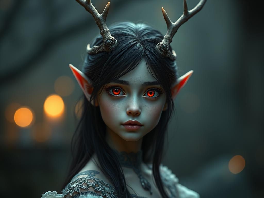Ethereal Elven Girl with Stag Antlers