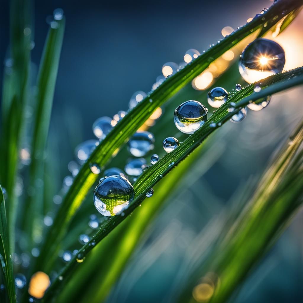 Sunrise Reflected in Dew Drop: Hyperrealistic Image