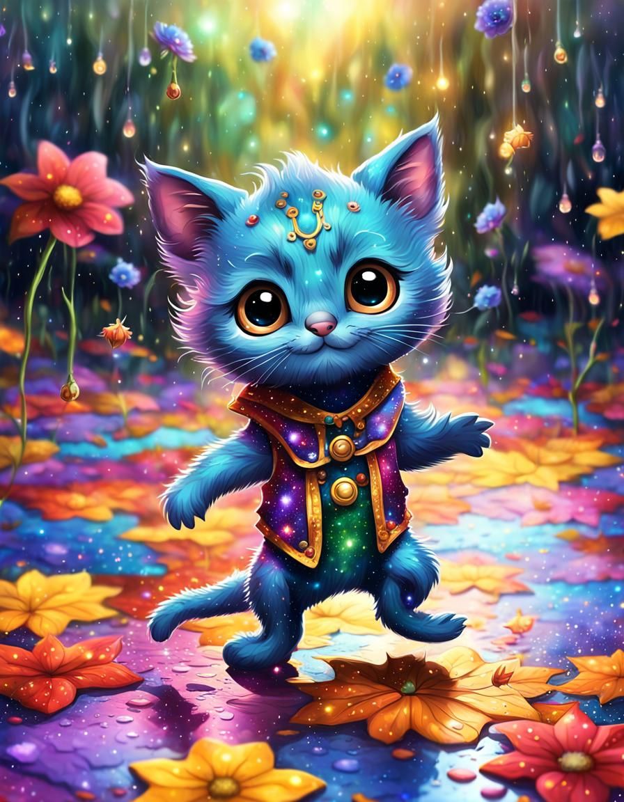 Chibi Meerkat Dancing in Rainy Autumn Galaxy