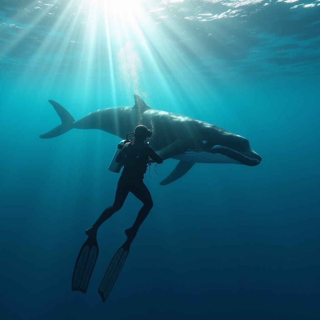 Majestic Whale Encounter in Vibrant Oceanic Landscape