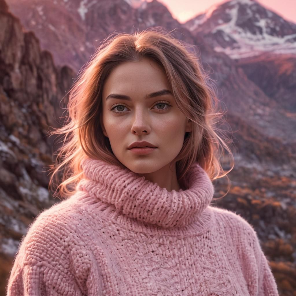 Girl in Pink Sweater with Mountain Backdrop