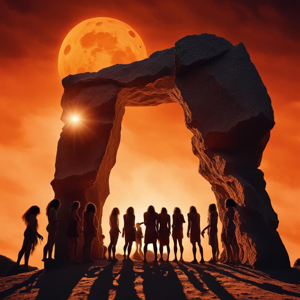 Stone Age Solar Eclipse in Surrealist Style