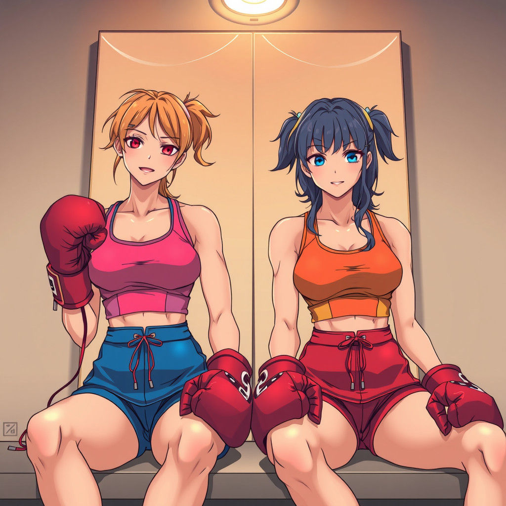 Anime Boxers Reflect in Mirror After Training
