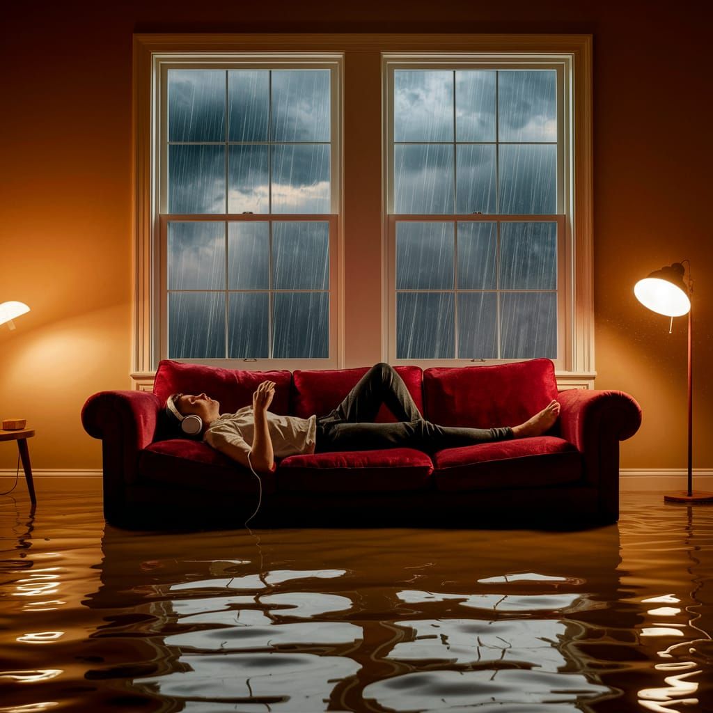 Serenity Amidst Turbulent Waters in Warm Tones