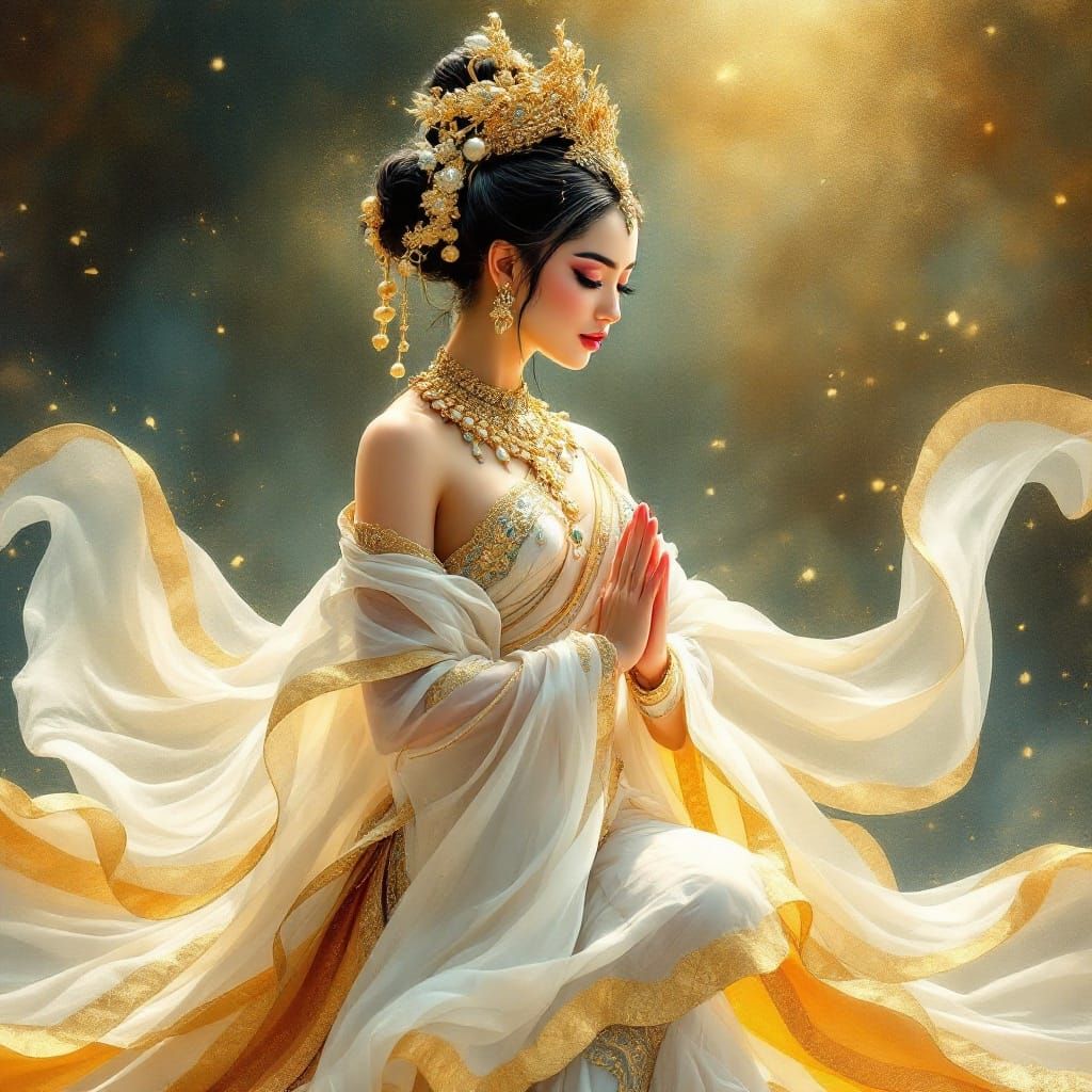 Elegant Khmer Dancer in Yoshitaka Amano Style