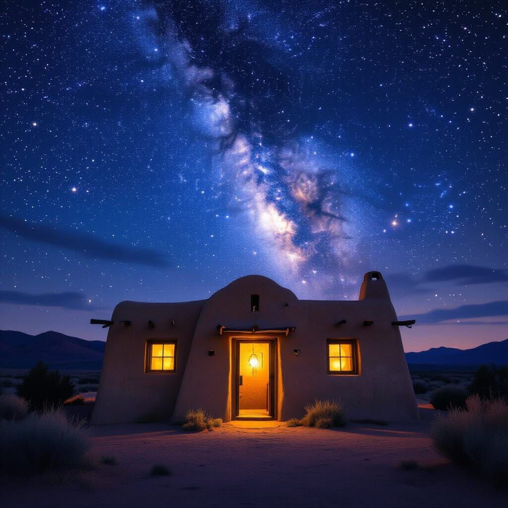 Adobe Hogan Under Starry Night Sky, Milky Way Visible