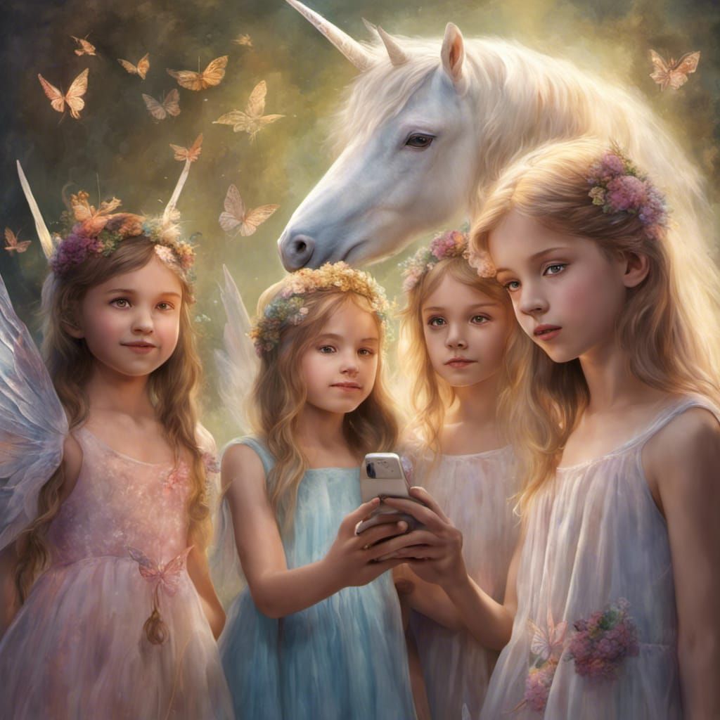 Selfie with fairies and unicorn 2