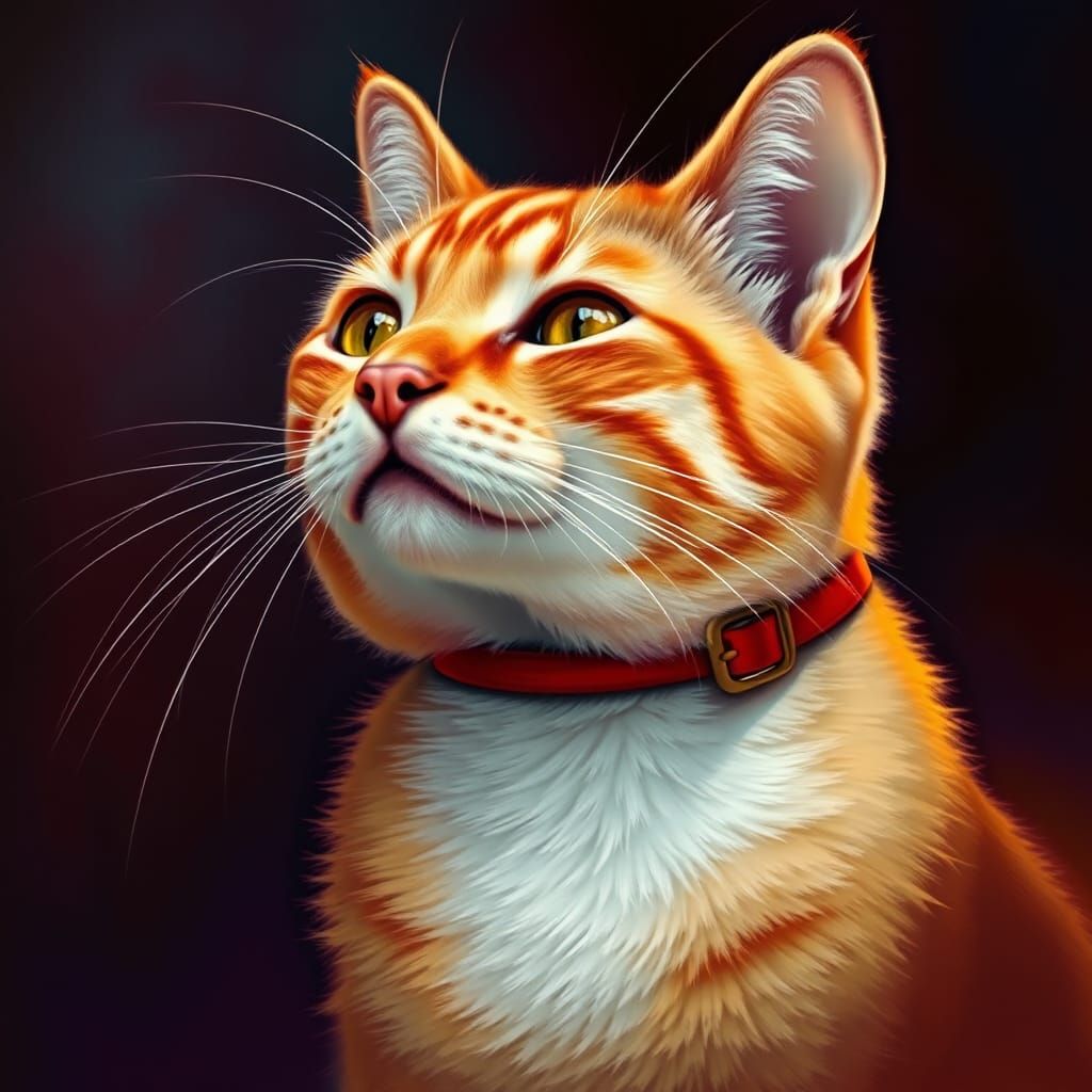 Cat with Red Collar in Synthwave Style