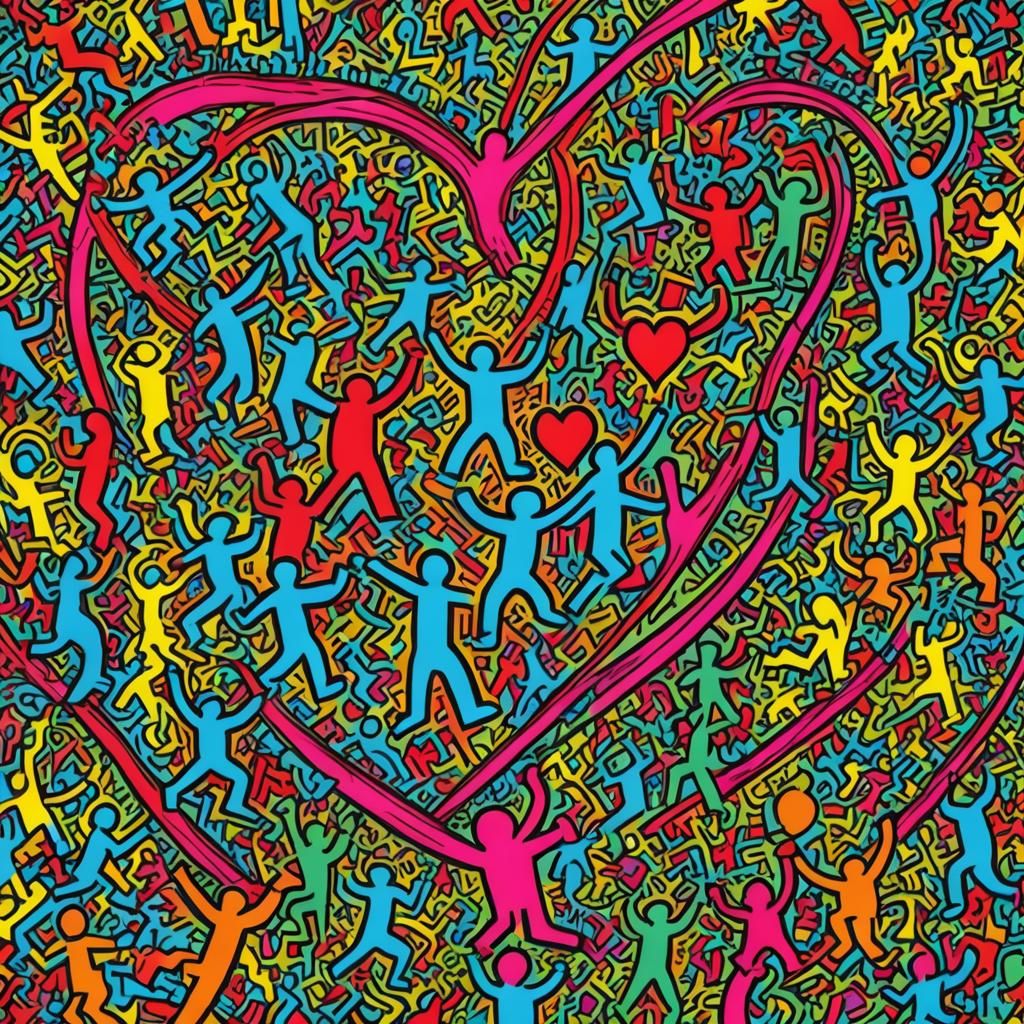 Keith Haring Style Heart Pulsing with Energy