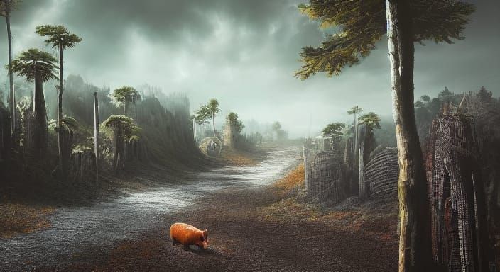 Vibrant Hog in Surreal Dreamscape