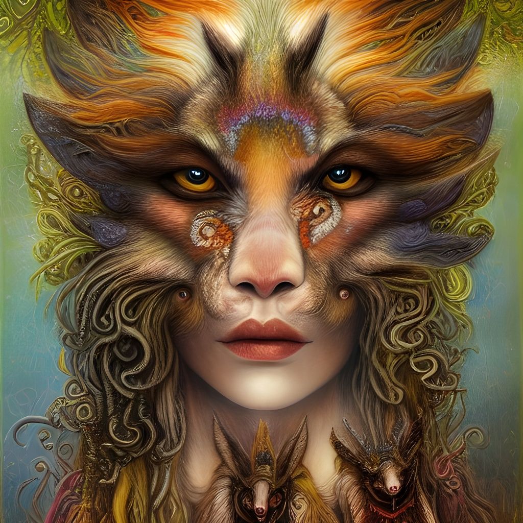 Hybrid Girl Wolf Portrait in High Fantasy Style