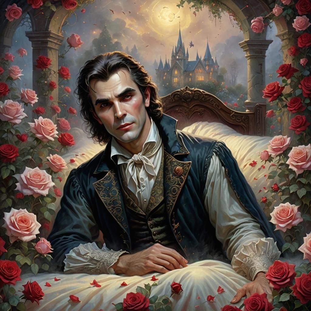 Ethereal Vampire in Roses, Fantasy Art