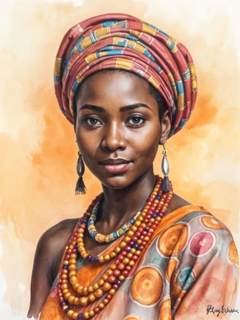 African Woman Portrait in Watercolour Style
