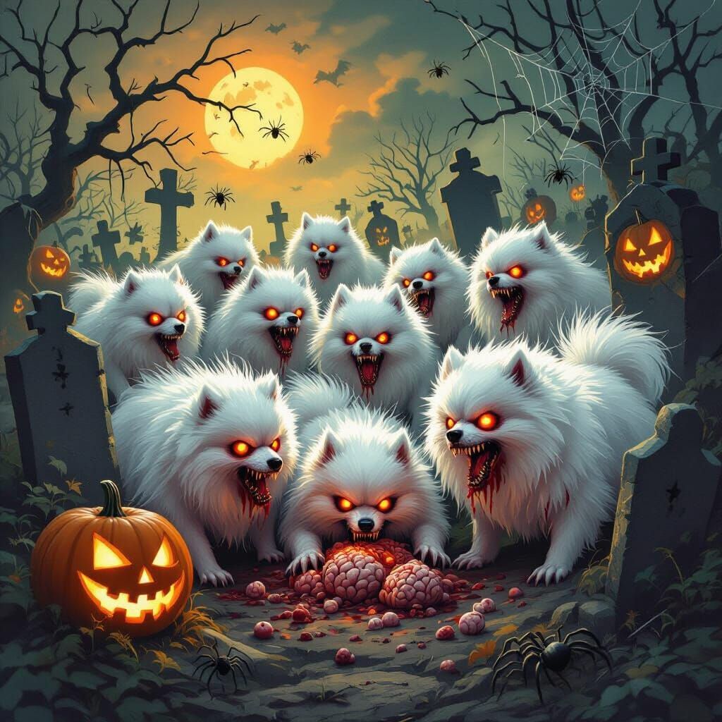 Zombie Pomeranians Feast on Brains in Haunted Cemetery