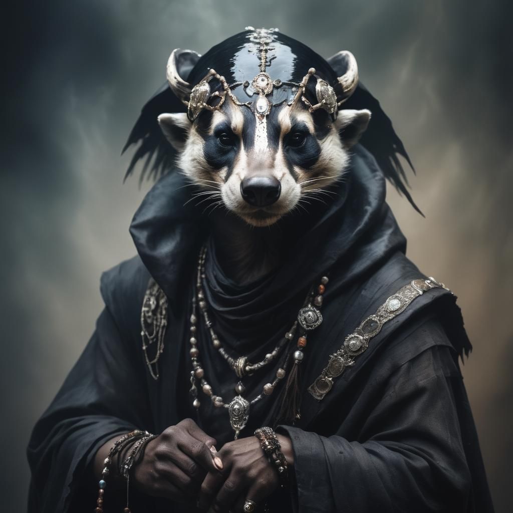 Dark Fantasy Voodoo Badger Monk Portrait