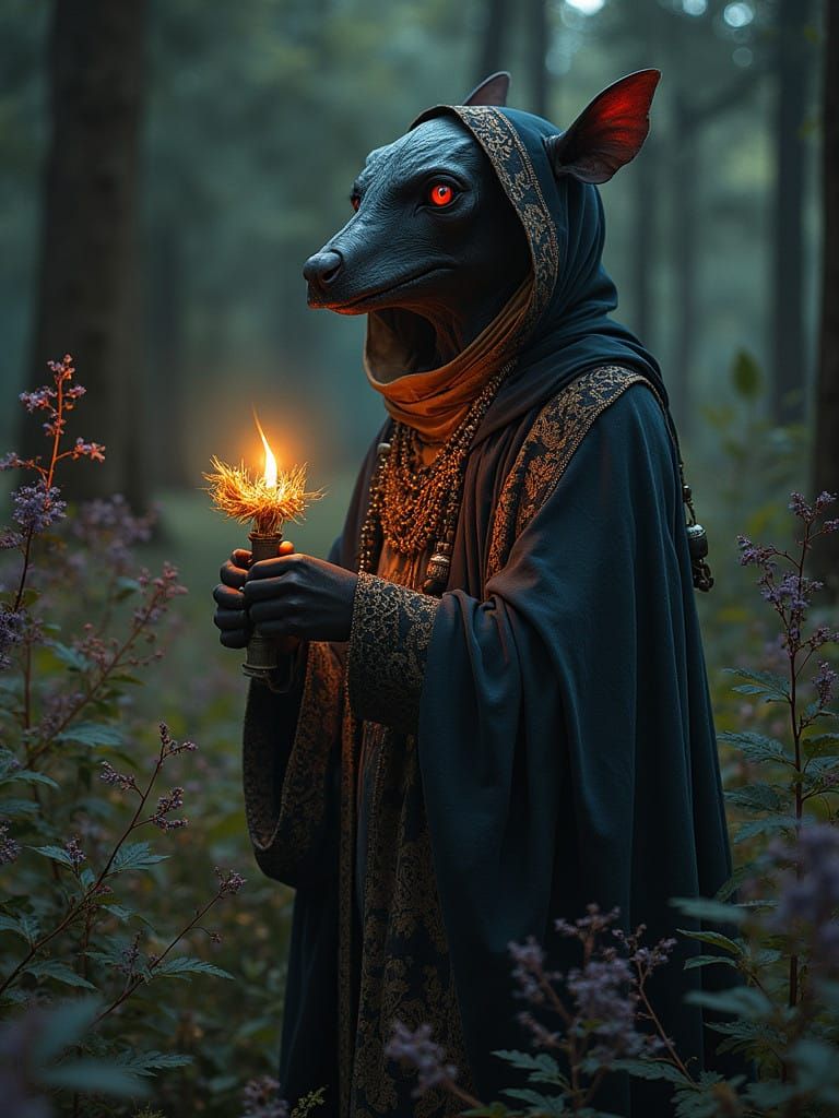 African Vampire Couple Embracing in Moonlit Forest