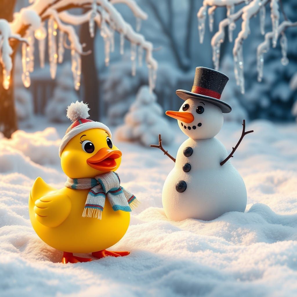 Whimsical Winter Wonderland with Bright Rubber Duck and Char...