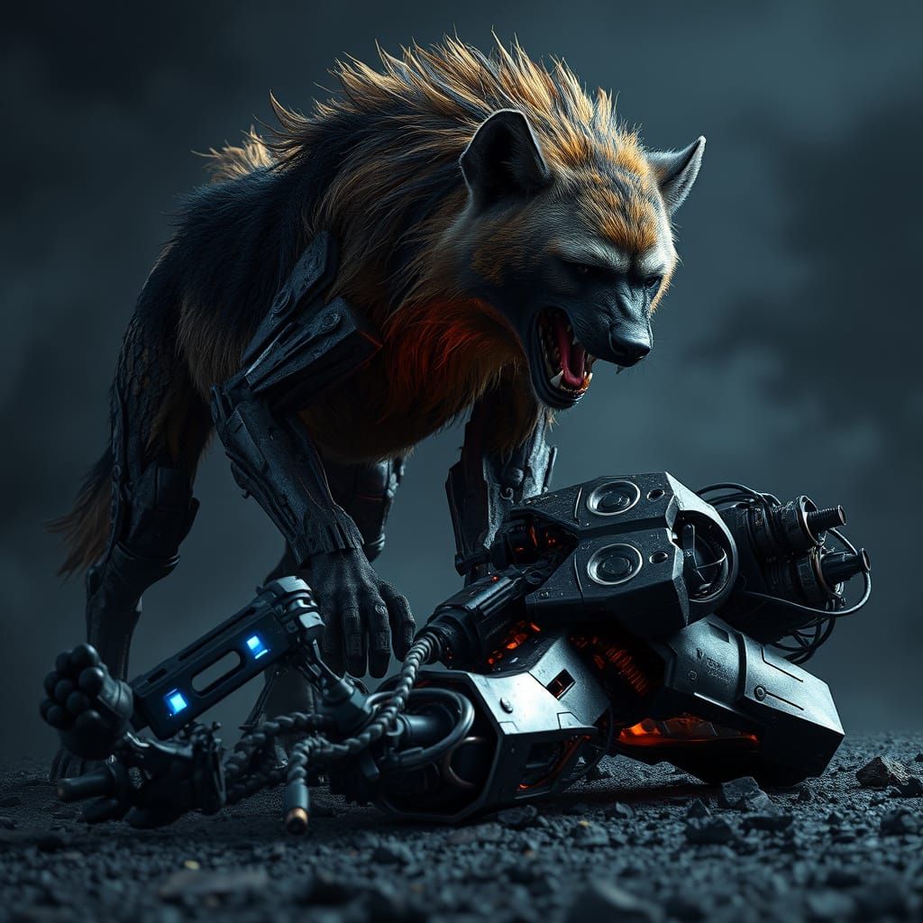 Cyberpunk Beast of War Dominates Defeated Mech
