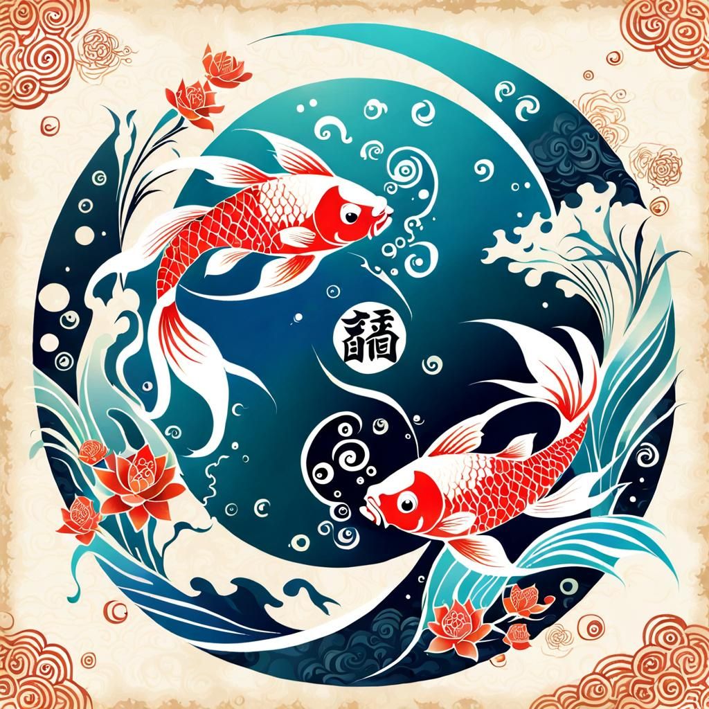 Yin and Yang Fish Swimming Beautifully