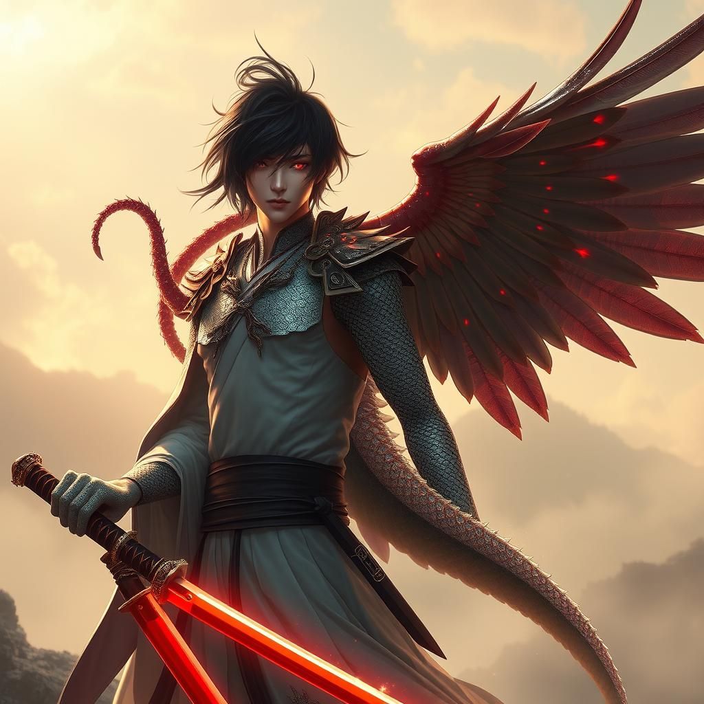 Hybrid Prince with Katana in Ethereal Dreamscape