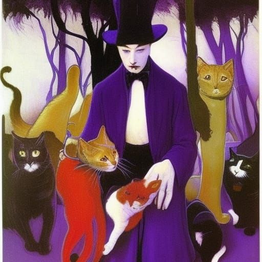 Vampire Lord with Cats: Dark Fantasy Art