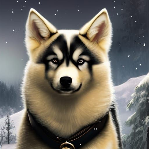 Cute Husky Portrait in Fantasy Gothic Noir Style