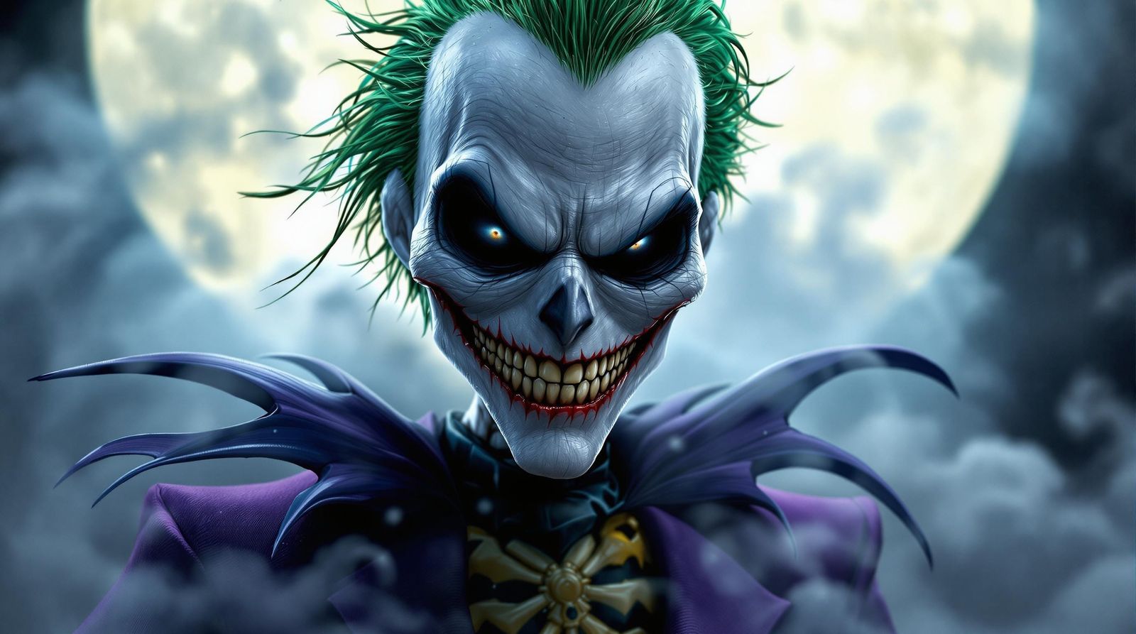 Jack Skellington as the Joker in a Foggy Night Portrait