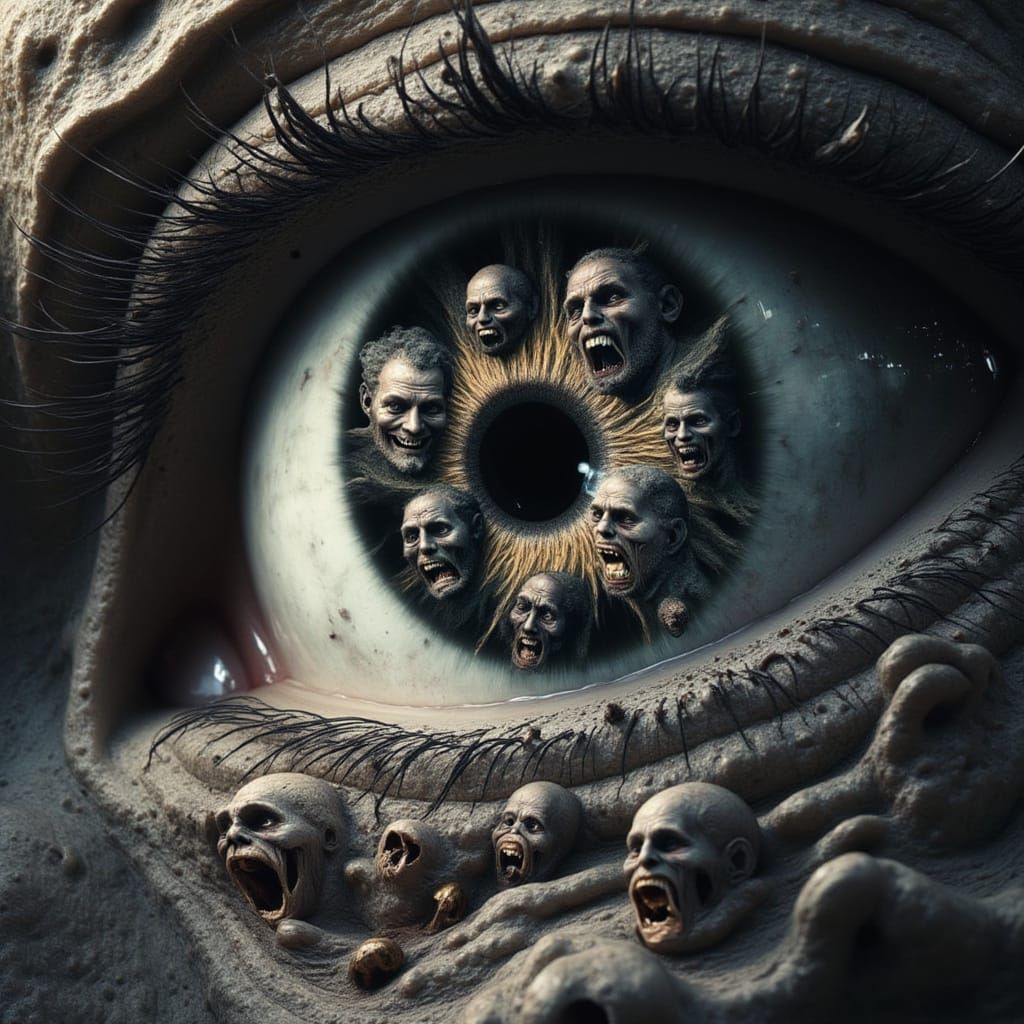 Fractal Men Trapped in Eye - Surreal Photorealistic Art