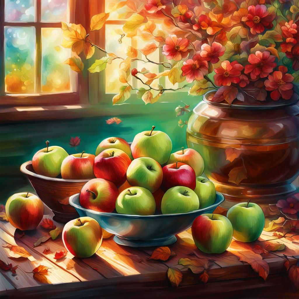 Autumn Still Life in Mixed Media Illustration