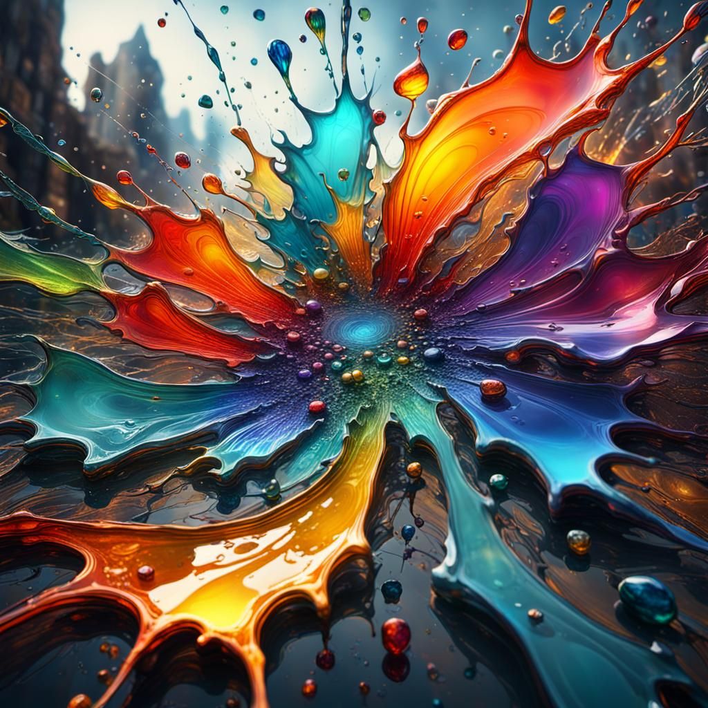Mesmerizing Multicolored Splash Art on Cracked Glass