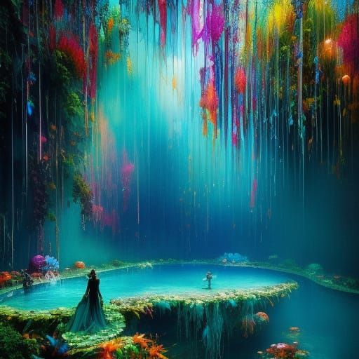 Dreamscape Fantasy Pool in Fluid Gouache Style